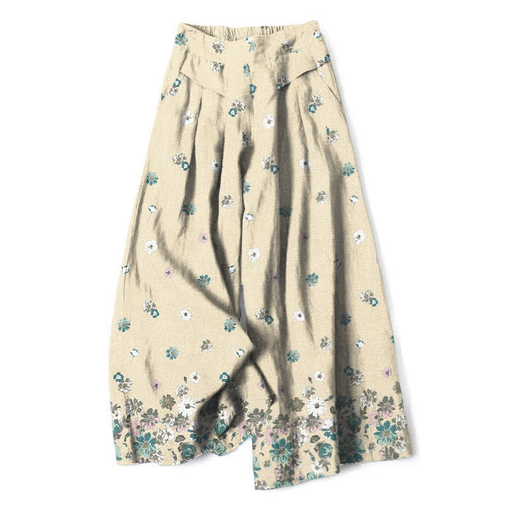 Buddha Stones Pantalones de mujer de algodón y lino con estampado floral vintage de margaritas, cintura elástica y pernera ancha con bolsillos. - Beige - US16，UK/AU20，EU48 (3XL) - image 6