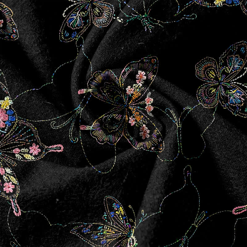 Buddha Stones Pantalones de mujer de algodón puro con estampado floral vintage de mariposas, cintura elástica y bolsillos. - image 3