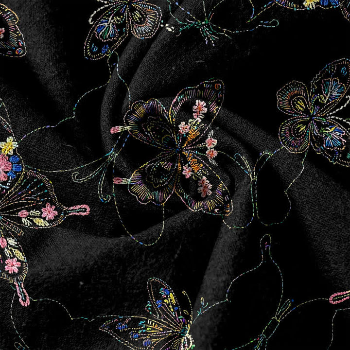 Buddha Stones Pantalones de mujer de algodón puro con estampado floral vintage de mariposas, cintura elástica y bolsillos. - image 3