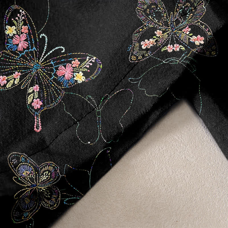 Buddha Stones Pantalones de mujer de algodón puro con estampado floral vintage de mariposas, cintura elástica y bolsillos. - image 2