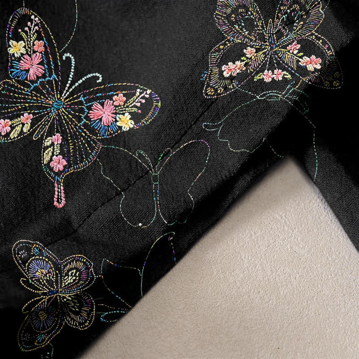 Buddha Stones Pantalones de mujer de algodón puro con estampado floral vintage de mariposas, cintura elástica y bolsillos. - image 2