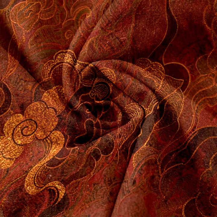 Buddha Stones Pantalones de mujer de algodón puro con estampado de nubes orientales, cintura elástica y bolsillos. - image 2