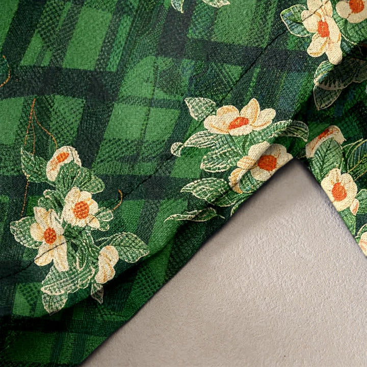 Buddha Stones Pantalones de mujer de algodón puro con estampado floral y de cuadrícula vintage, cintura elástica y bolsillos. - image 2