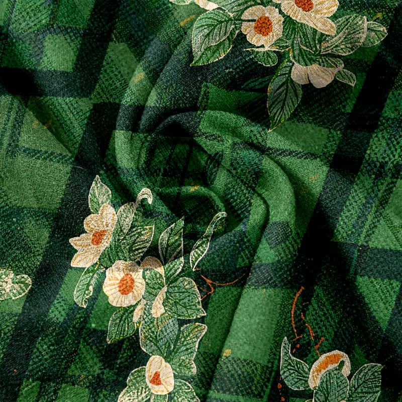 Buddha Stones Pantalones de mujer de algodón puro con estampado floral y de cuadrícula vintage, cintura elástica y bolsillos. - image 3
