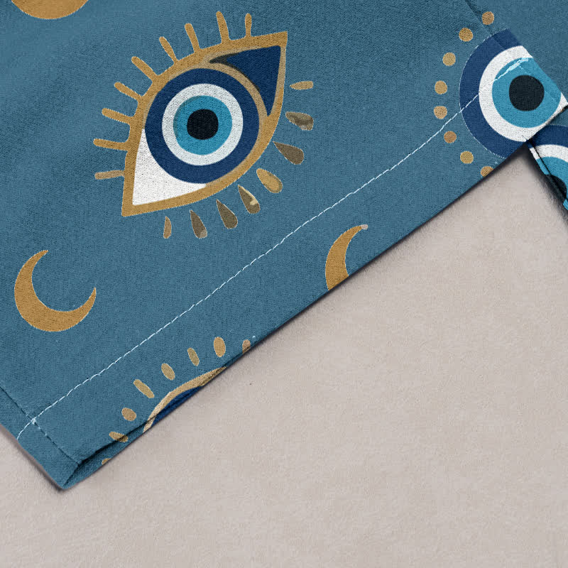 Buddha Stones Pantalones de mujer de algodón puro con estampado de ojo turco místico y cintura elástica con bolsillos. - image 1