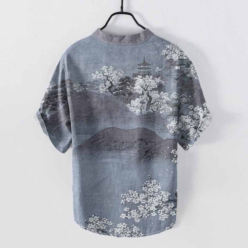 Buddha Stones Camisa de manga corta con medio botón para hombre con estampado de flores de Cotton Mountain - image 4