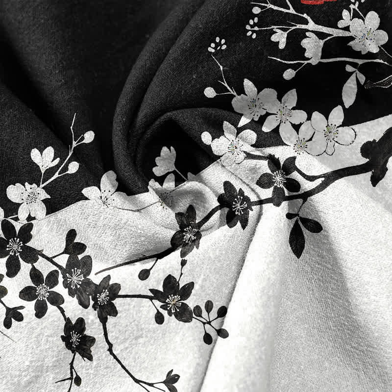 Buddha Stones Camisa de manga corta con medio botón y estampado de ramas de ciruelo en algodón para hombre - image 4
