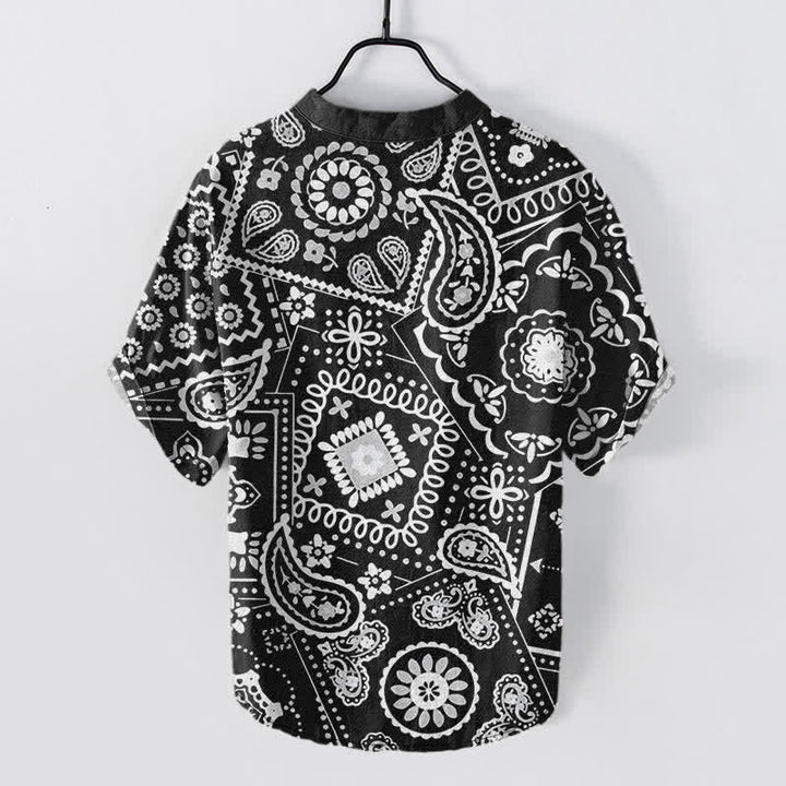 Buddha Stones Camisa de manga corta con medio botón para hombre, clásica, de algodón blanco con estampado paisley. - image 1