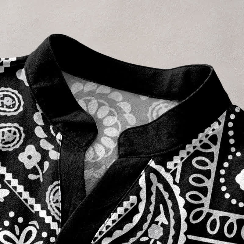 Buddha Stones Camisa de manga corta con medio botón para hombre, clásica, de algodón blanco con estampado paisley. - image 2