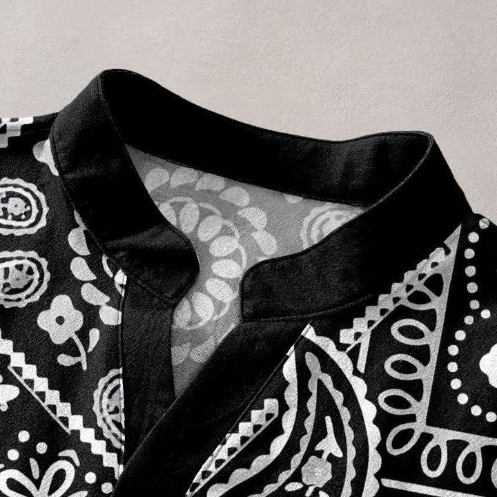 Buddha Stones Camisa de manga corta con medio botón para hombre, clásica, de algodón blanco con estampado paisley. - image 2