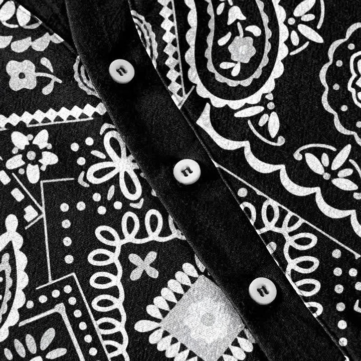 Buddha Stones Camisa de manga corta con medio botón para hombre, clásica, de algodón blanco con estampado paisley. - image 3