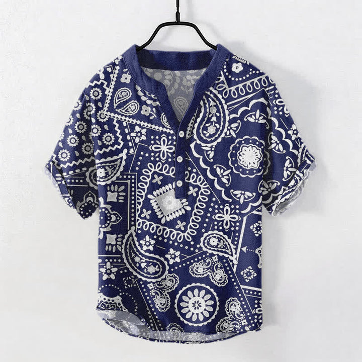 Buddha Stones Camisa de manga corta con medio botón para hombre, clásica, de algodón blanco con estampado paisley. - Marina de guerra - US/UK/AU50, EU60 (5XL) - image 5