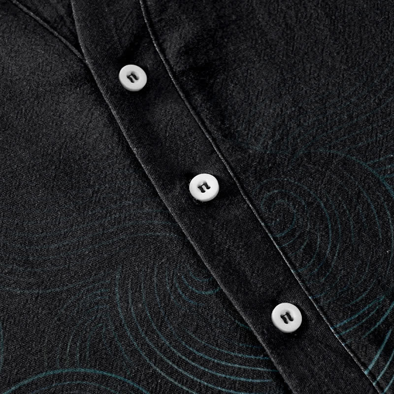 Buddha Stones Camisa de manga corta con medio botón y estampado de ondas concéntricas de algodón para hombre - image 3
