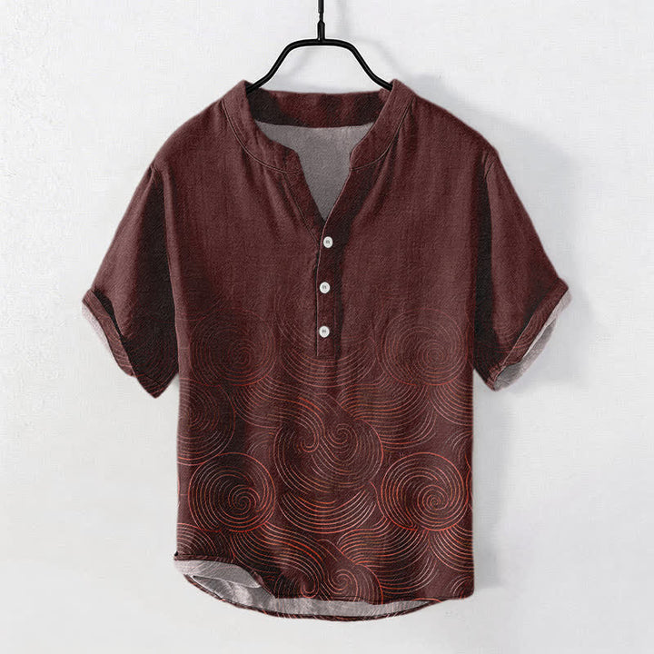 Buddha Stones Camisa de manga corta con medio botón y estampado de ondas concéntricas de algodón para hombre - Granate - US/UK/AU50, EU60 (5XL) - image 5