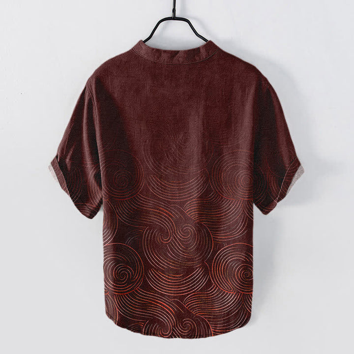 Buddha Stones Camisa de manga corta con medio botón y estampado de ondas concéntricas de algodón para hombre - image 6