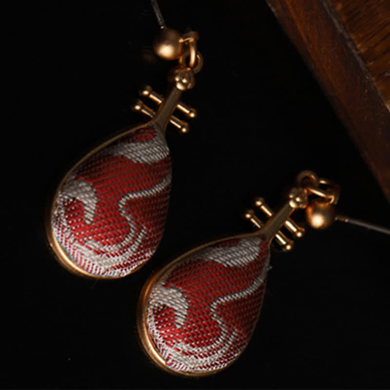 Buddha Stones Pendientes de lágrima Harmony con diseño de brocado blanco y estampados Song. - image 6