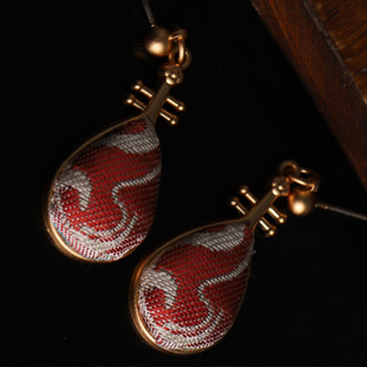 Buddha Stones Pendientes de lágrima Harmony con diseño de brocado blanco y estampados Song. - image 6