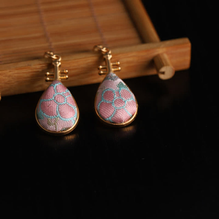 Buddha Stones Pendientes de lágrima artesanales con diseño floral de brocado Song Pipa y forma de pipa. - image 4