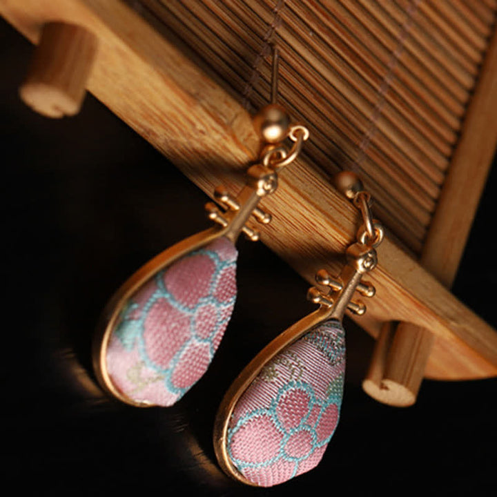 Buddha Stones Pendientes de lágrima artesanales con diseño floral de brocado Song Pipa y forma de pipa. - image 2