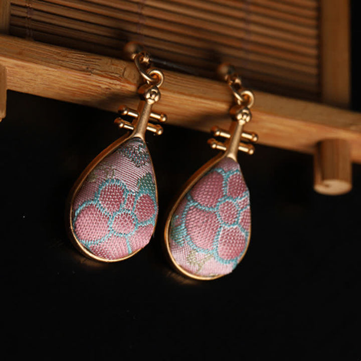 Buddha Stones Pendientes de lágrima artesanales con diseño floral de brocado Song Pipa y forma de pipa. - image 3