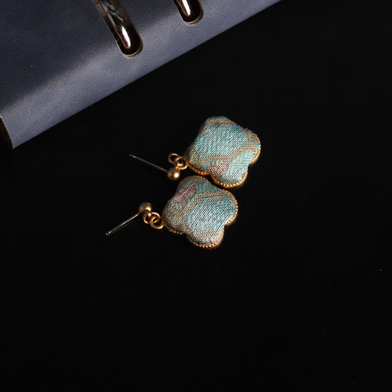 Buddha Stones Pendientes colgantes Song Brocade de seda artesanal con diseño floral - image 2