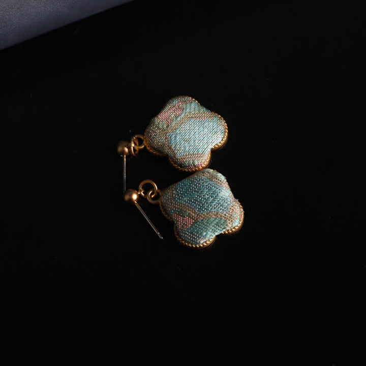 Buddha Stones Pendientes colgantes Song Brocade de seda artesanal con diseño floral - image 3