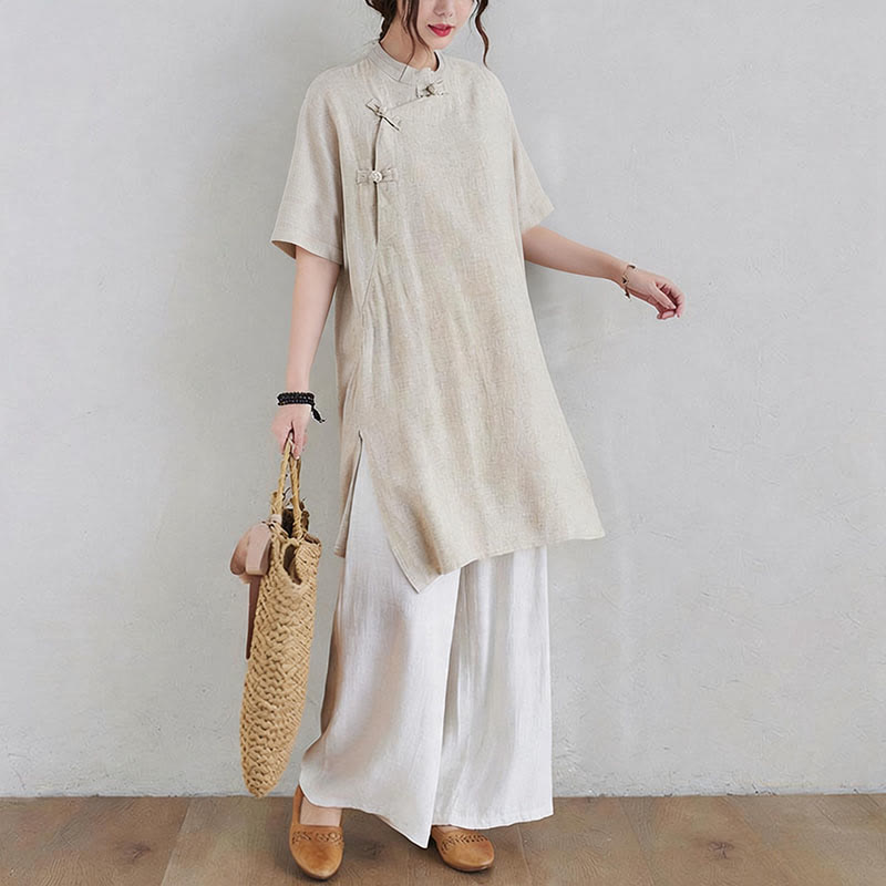 Conjunto de 2 piezas de ropa de meditación Zen Tai Chi con diseño liso de Buddha Stones, pantalones superiores de lino y algodón para mujer - image 6