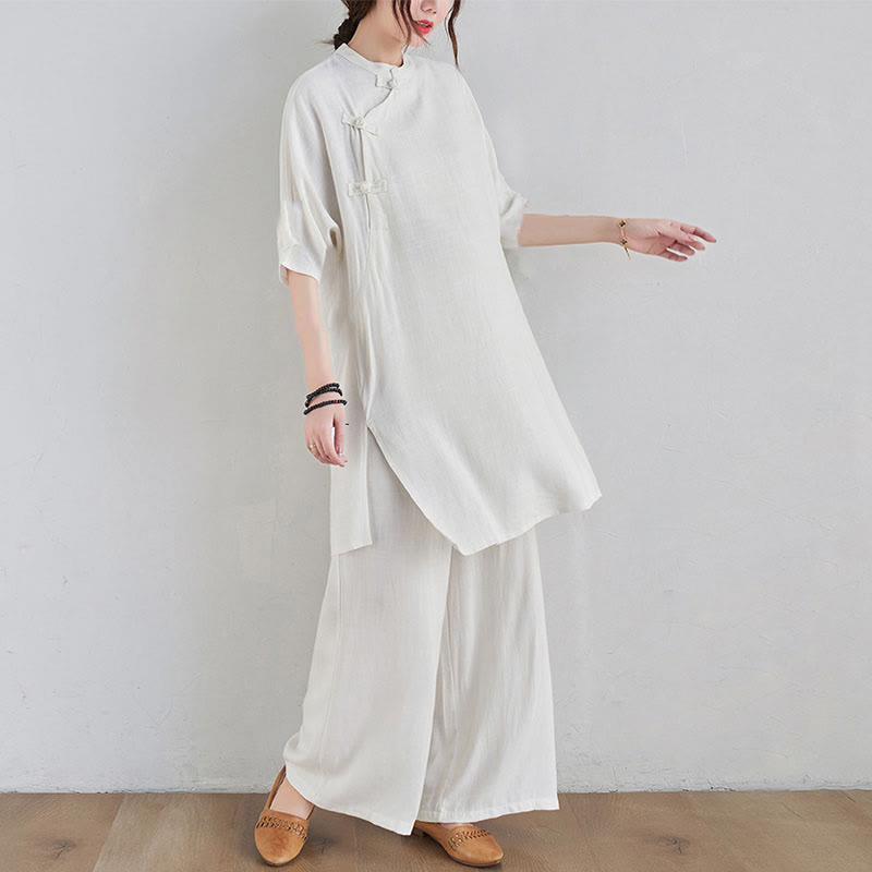 Conjunto de 2 piezas de ropa de meditación Zen Tai Chi con diseño liso de Buddha Stones, pantalones superiores de lino y algodón para mujer - image 14