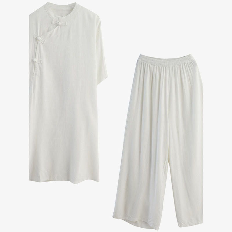 Conjunto de 2 piezas de ropa de meditación Zen Tai Chi con diseño liso de Buddha Stones, pantalones superiores de lino y algodón para mujer - image 18