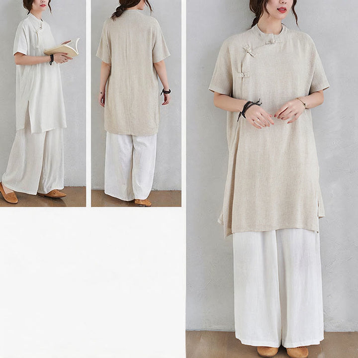 Conjunto de 2 piezas de ropa de meditación Zen Tai Chi con diseño liso de Buddha Stones, pantalones superiores de lino y algodón para mujer - image 12