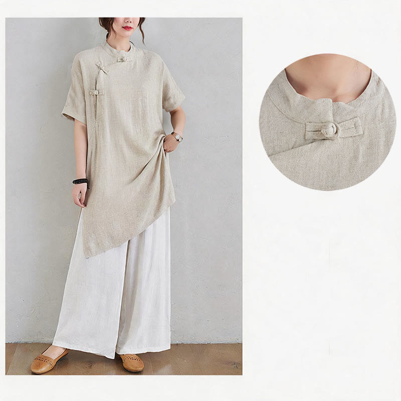 Conjunto de 2 piezas de ropa de meditación Zen Tai Chi con diseño liso de Buddha Stones, pantalones superiores de lino y algodón para mujer - image 9