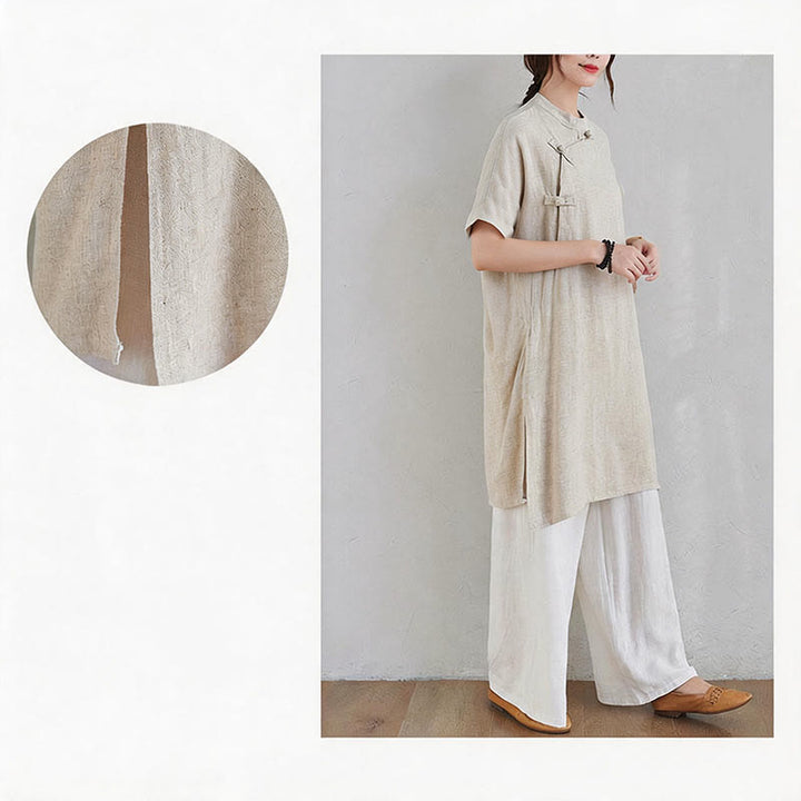 Conjunto de 2 piezas de ropa de meditación Zen Tai Chi con diseño liso de Buddha Stones, pantalones superiores de lino y algodón para mujer - image 10