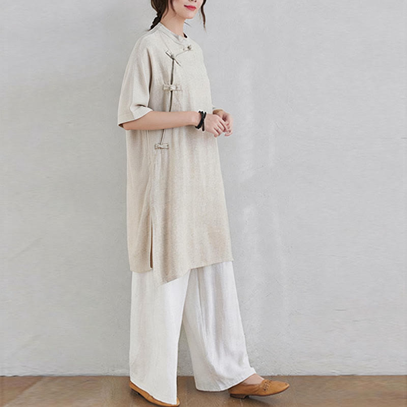 Conjunto de 2 piezas de ropa de meditación Zen Tai Chi con diseño liso de Buddha Stones, pantalones superiores de lino y algodón para mujer - image 7