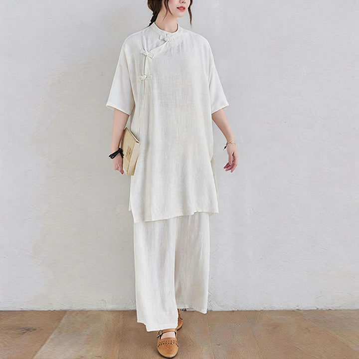 Conjunto de 2 piezas de ropa de meditación Zen Tai Chi con diseño liso de Buddha Stones, pantalones superiores de lino y algodón para mujer - image 16