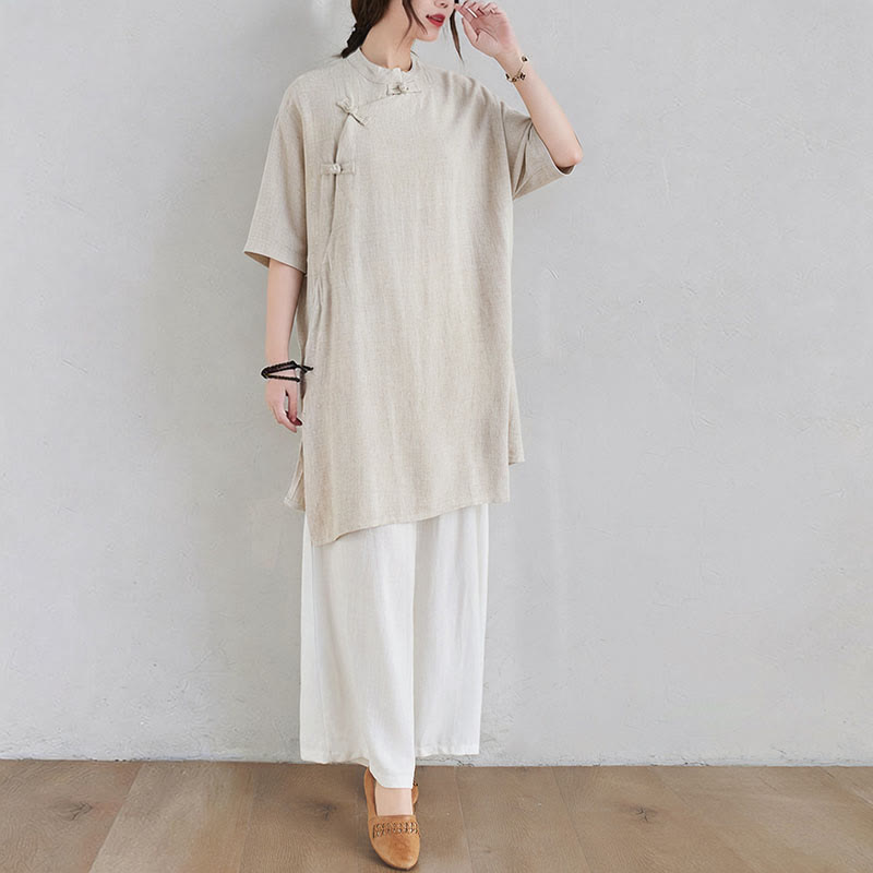 Conjunto de 2 piezas de ropa de meditación Zen Tai Chi con diseño liso de Buddha Stones, pantalones superiores de lino y algodón para mujer - image 3