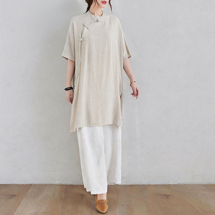 Conjunto de 2 piezas de ropa de meditación Zen Tai Chi con diseño liso de Buddha Stones, pantalones superiores de lino y algodón para mujer - image 2