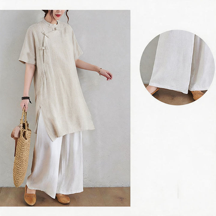 Conjunto de 2 piezas de ropa de meditación Zen Tai Chi con diseño liso de Buddha Stones, pantalones superiores de lino y algodón para mujer - image 11