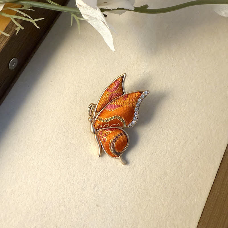Buddha Stones Broche artesanal de aleación con forma de mariposa y diamantes de imitación. - Mariposa (Transformación ♥ Amor) - Naranja - Brocado de canciones (Prosperidad♥Armonía) - image 10