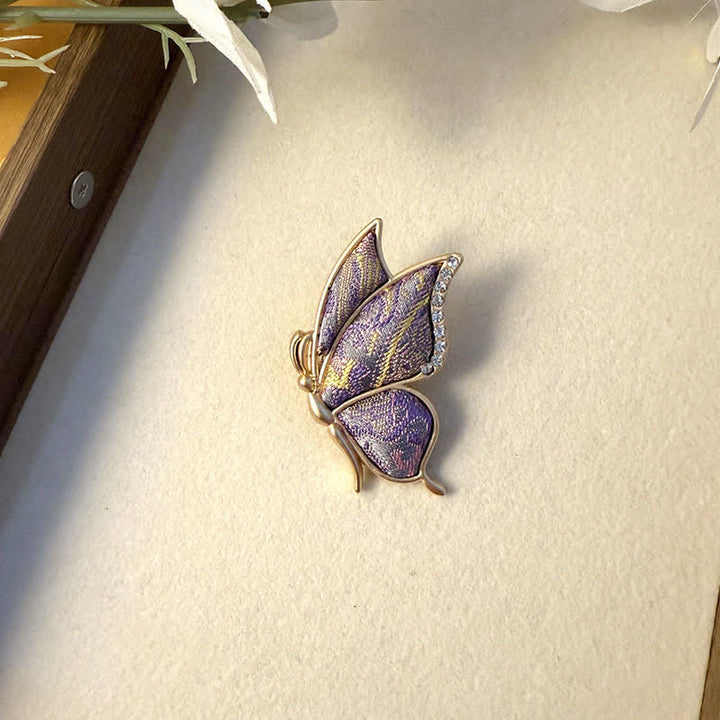 Buddha Stones Broche artesanal de aleación con forma de mariposa y diamantes de imitación. - Mariposa (Transformación ♥ Amor) - Morado - Brocado de canciones (Prosperidad♥Armonía) - image 6