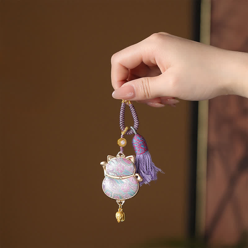 Buddha Stones Llavero con borla Song Brocade Lucky Cat Wealth - Cardo - image 1