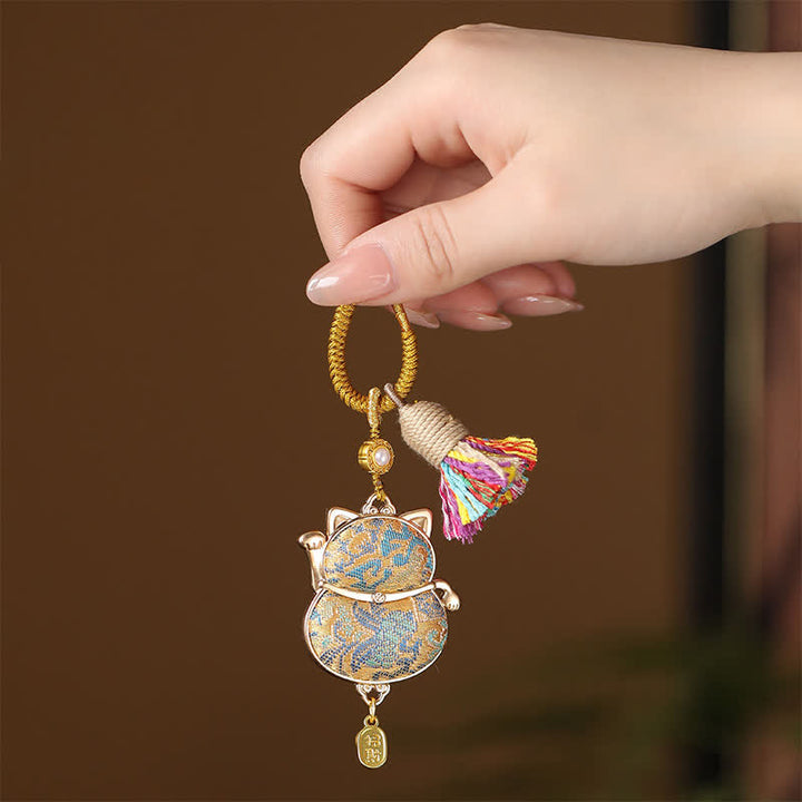 Buddha Stones Llavero con borla Song Brocade Lucky Cat Wealth - Oro - image 3