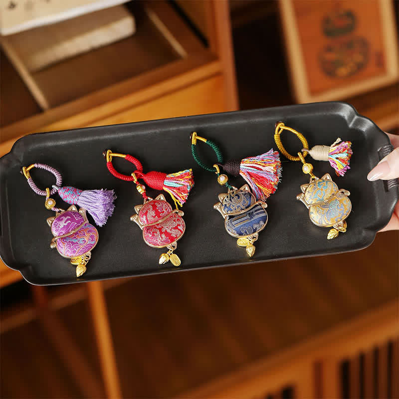 Buddha Stones Llavero con borla Song Brocade Lucky Cat Wealth - image 5