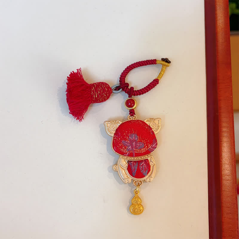 Buddha Stones Llavero de la suerte con borla del zodíaco chino hecha a mano de Song Brocade - Cerdo - Rojo - image 37