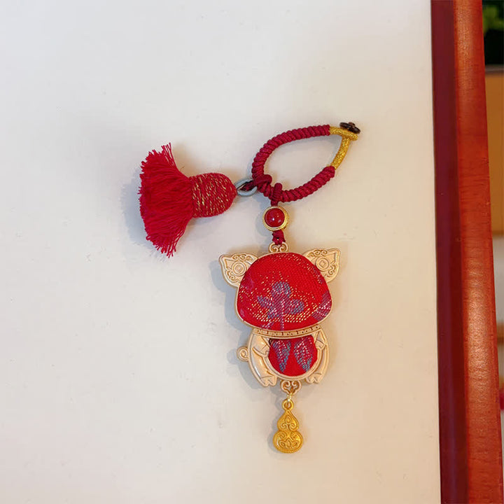 Buddha Stones Llavero de la suerte con borla del zodíaco chino hecha a mano de Song Brocade - Cerdo - Rojo - image 37