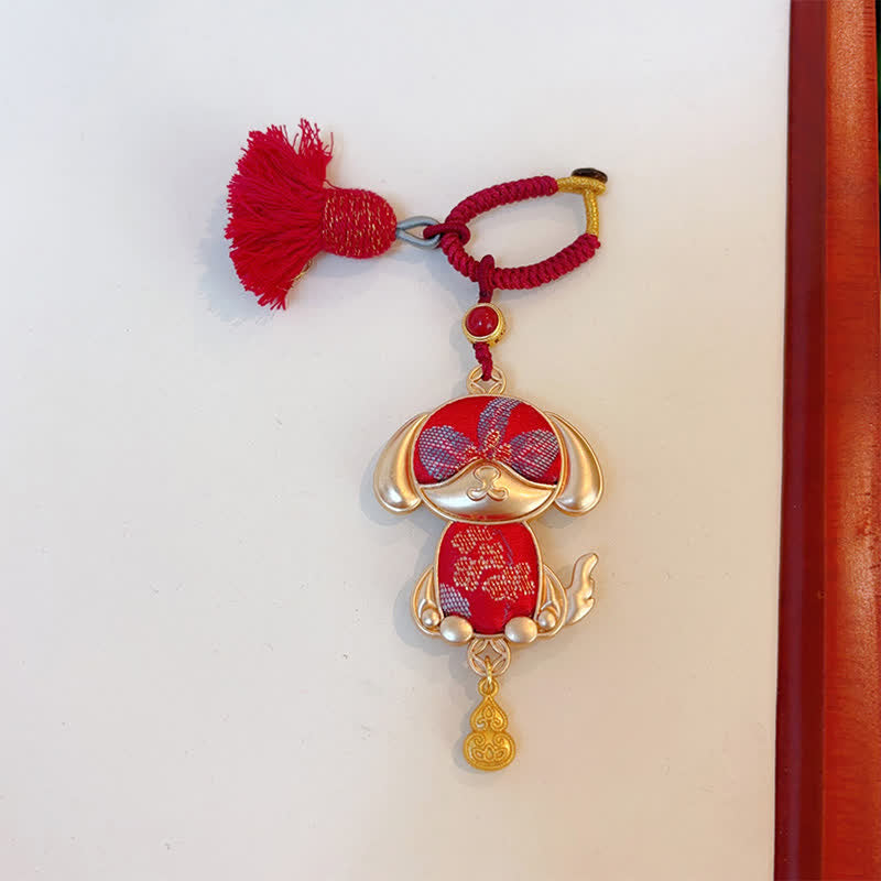 Buddha Stones Llavero de la suerte con borla del zodíaco chino hecha a mano de Song Brocade - Perro - Rojo - image 35