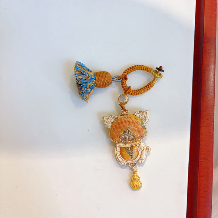 Buddha Stones Llavero de la suerte con borla del zodíaco chino hecha a mano de Song Brocade - Cerdo - Amarillo - image 38
