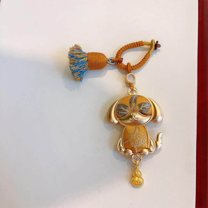Buddha Stones Llavero de la suerte con borla del zodíaco chino hecha a mano de Song Brocade - Perro - Amarillo - image 36