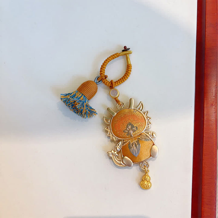 Buddha Stones Llavero de la suerte con borla del zodíaco chino hecha a mano de Song Brocade - Dragón - Amarillo - image 26