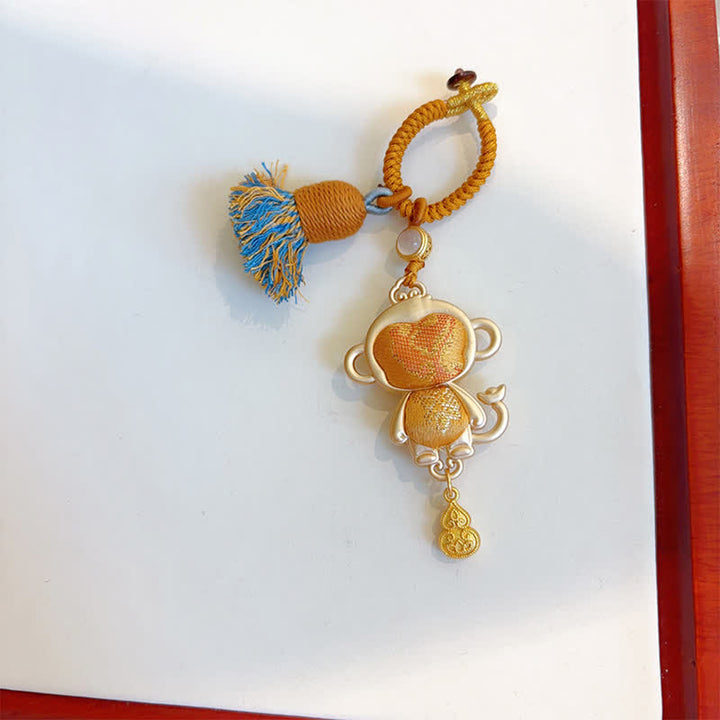 Buddha Stones Llavero de la suerte con borla del zodíaco chino hecha a mano de Song Brocade - Mono - Amarillo - image 32