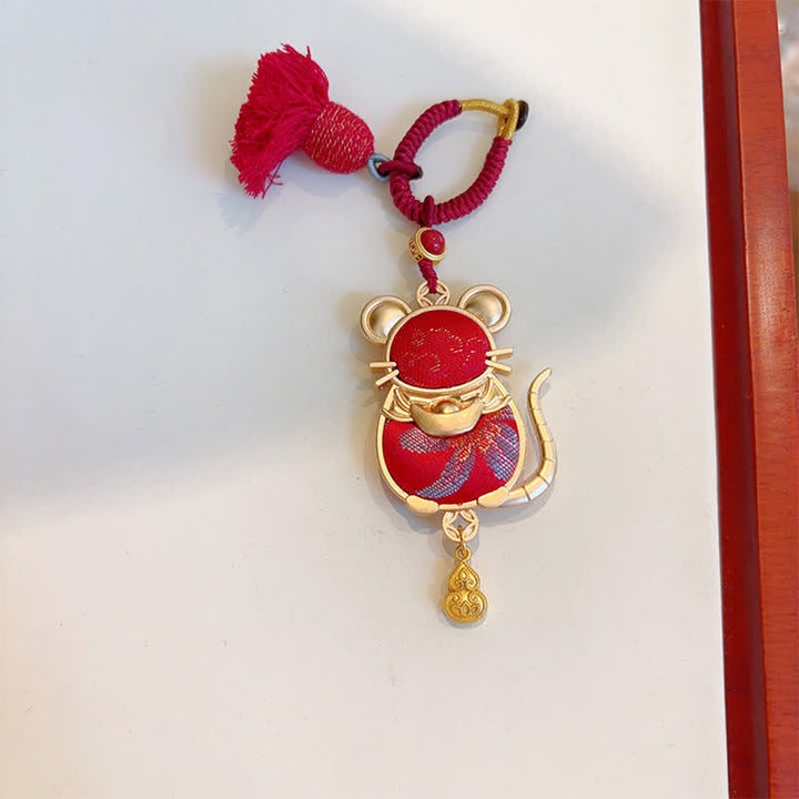 Buddha Stones Llavero de la suerte con borla del zodíaco chino hecha a mano de Song Brocade - Rata - Roja - image 17